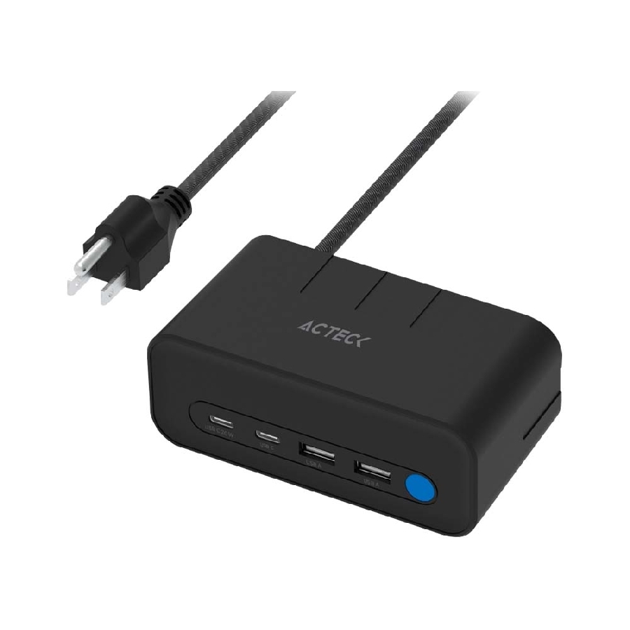 CARGADOR ACTECK ENERGON MATE CE676 / EXTENSIN DE ESCRITORIO / 2 X USB / 2 X TIPO C / 3 X CONTACTOS / SUPRESOR DE PICOS / INDICADOR LED / RESISTENTE AL FUEGO / 1.85 M / AC-936514