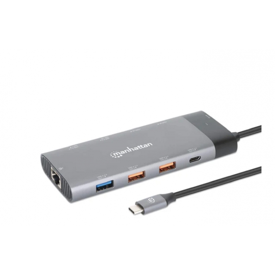 DOCKING USB-C , MANHATTAN, 130714 ,10 PTOS, 2XHDMI, 5XUSB-A, USB-C, USB-C PD, RJ45, TARJETA SD-MICROSD