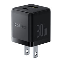 CARGADOR DE PARED 2 PUERTOS BASEUS, CARGA RPIDA, 1 TIPO C1 USB-A 30W, COLOR NEGRO