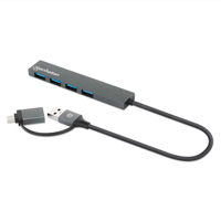 HUB/MANHATTAN/181006/ HUB DE 4 PUERTOS USB-A 3.2 GEN 1 CON CONECTOR ADAPTABLE DE USB-A A USB-C