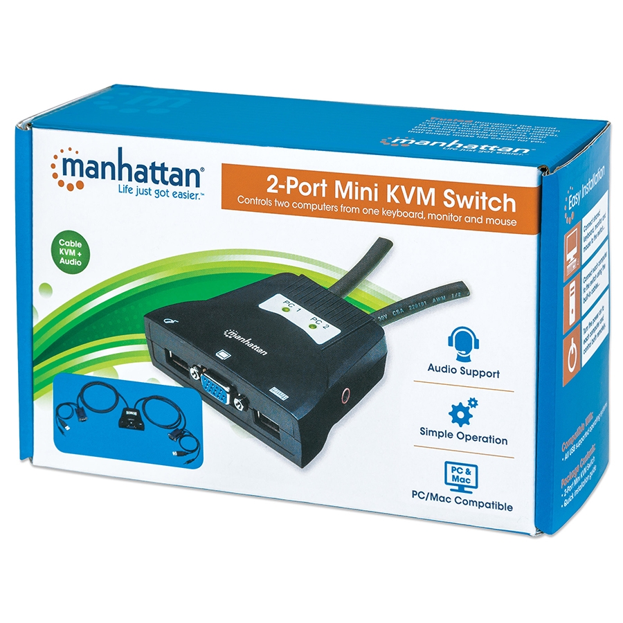 MUX KVM ,MANHATTAN,151245,MINI USB 2:1 CON CABLES+AUDIO