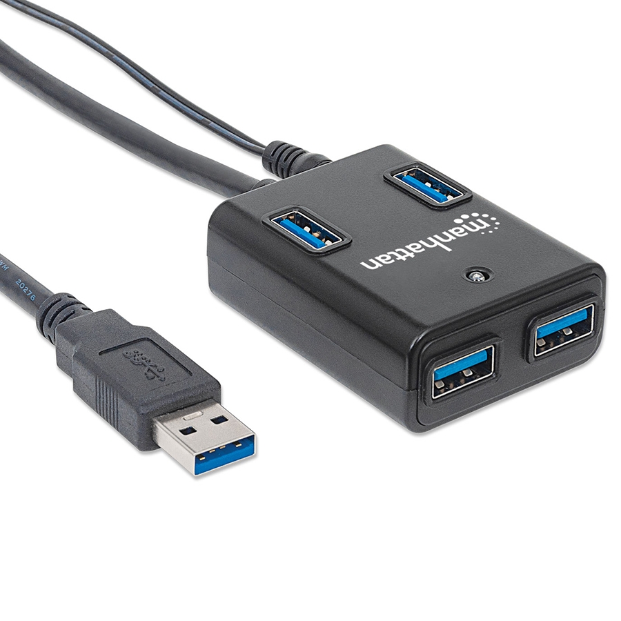HUB USB,MANHATTAN,162302, V3.0  4 PTOS CON FUENTE, NEGRO