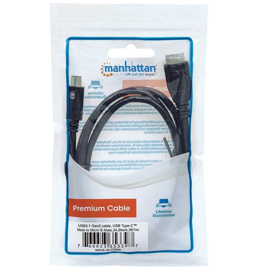 CABLE USB,MANHATTAN,353397,-C V3.1, C-MICRO B 1.0M NEGRO