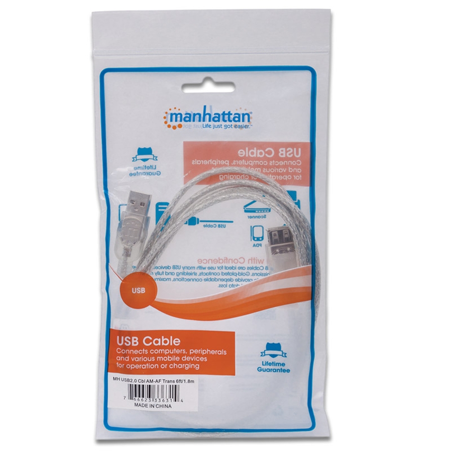 CABLE USB,MANHATTAN,336314, V2.0 EXT. 1.8M PLATA