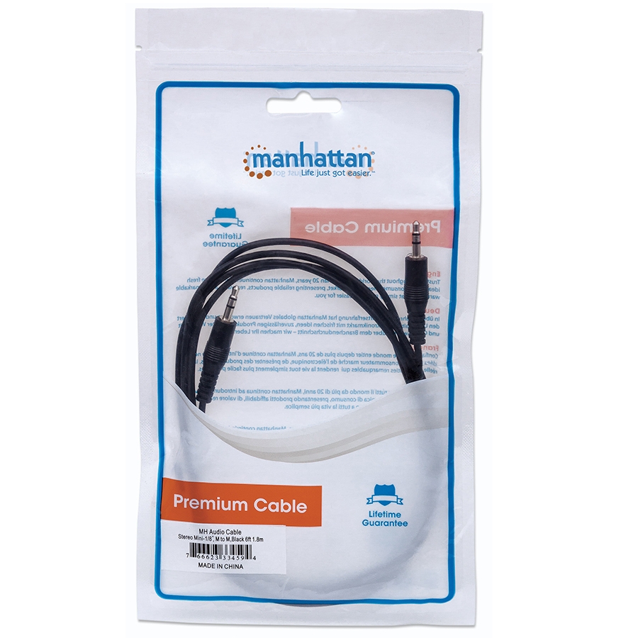 CABLE AUDIO,MANHATTAN,334594, ESTEREO 3.5MM M-M 1.8M NEGRO