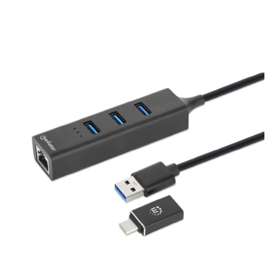 ADAPTADOR DE RED,MANHATTAN,180894, GB USB A/C +HUB 3 PTOS V3.0