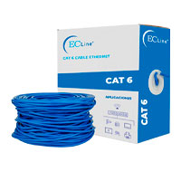 BOBINA DE CABLE DE RED EC LINE EC-NC1000-55100, AZUL, 100 MTS, CAT 6 UTP, USO INTERIOR, CUBIERTA DE PVC, 100% COBRE