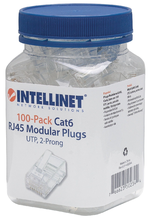 PLUG RJ45,INTELLINET,502344, CAT 6 UTP MULTIFILAR 100 PZAS