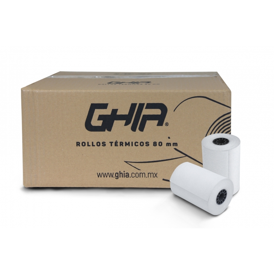 PAQUETE ROLLO PAPEL TERMICO GHIA CTG80N / 80X70 MM /PARA IMPRESORAS DE 80MM / REACCION NEGRO / 50 UNIDADES