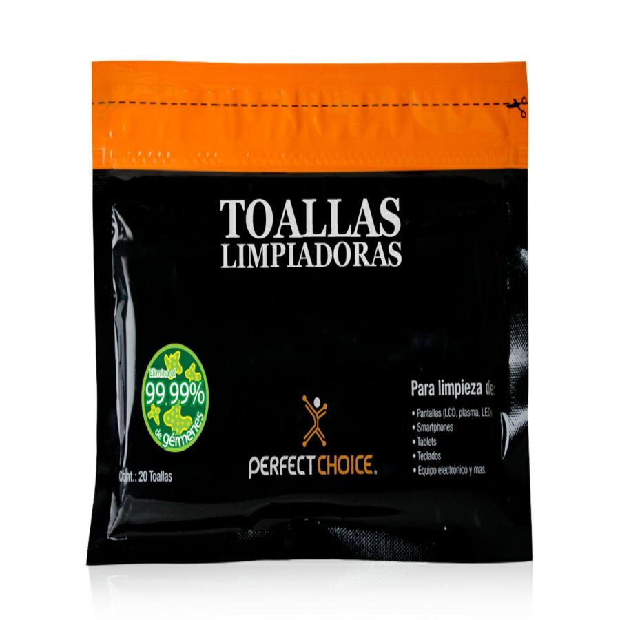 TOALLAS LIMPIADORAS ANTIESTATICAS PARA PANTALLAS Y MONITORES PERFECT CHOICE 20 PIEZAS
