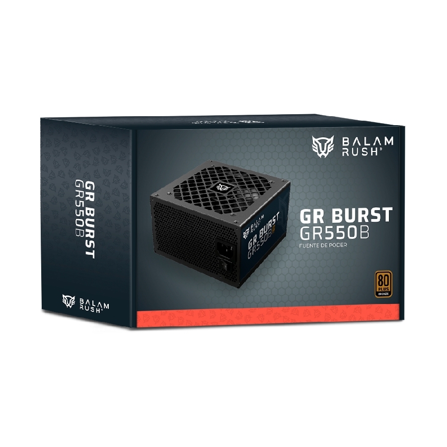 FUENTE DE PODER GAMER BALAM RUSH GR BURST GR550B / CERTIFICADA / 550W / 80 PLUS BRONZE / ATX / NO MODULAR / BAJO NIVEL DE RUIDO / 5 AÑOS DE GARANTIA / NEGRO / BR-937696