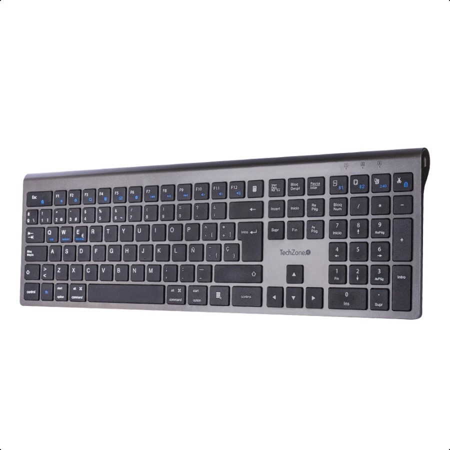 TECLADO - TECHZONE - TZACTCB01 - BLUETOOTH 2.0 Y 3.0 - BATERIA RECARGABLE TIPO C - 2400MHZ - 10M DE ALCANCE - TECLAS 108 + 12 MULTIFUNCION - QWERTY