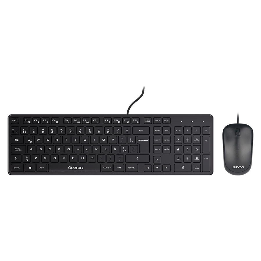 KIT TECLADO Y MOUSE OPTICO QUARONI ALAMBRICO COLOR NEGRO