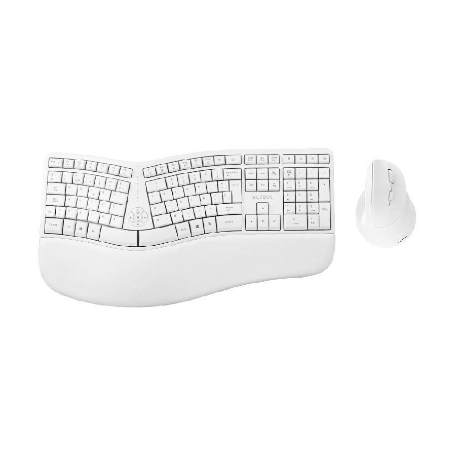 KIT ACTECK CREATOR VIRTUOS FITT MK770 / TECLADO Y MOUSE VERTICAL / INALAMBRICO / USB / MULTIMEDIA / 118 TECLAS / ESPAÑOL / RECARGABLE / 2400 DPI AJUSTABLE/ OPTICO / BLANCO / AC-936255