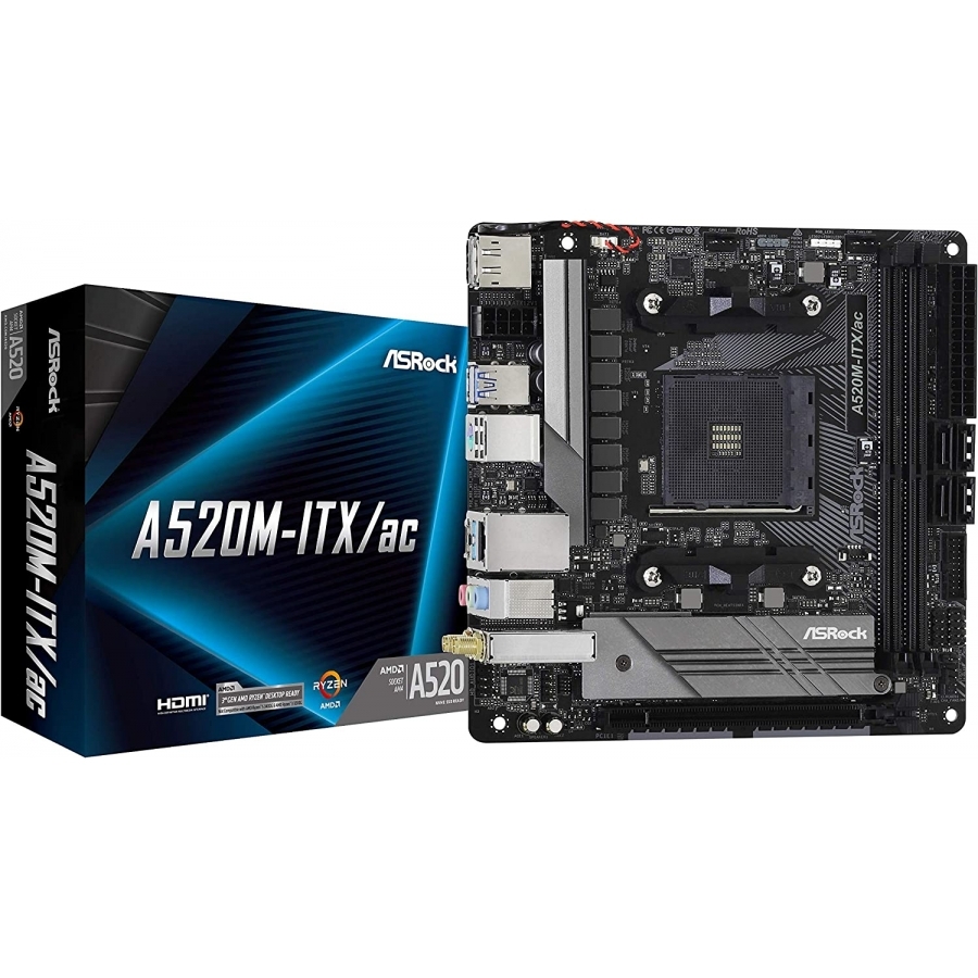 MB ASROCK A520M AMD AM4 / DDR4 4733 / 1 X PCIE 3.0 X16 / D-SUB / DVI-D / HDMI / 6 X USB 3.2 / GAMA BAJA