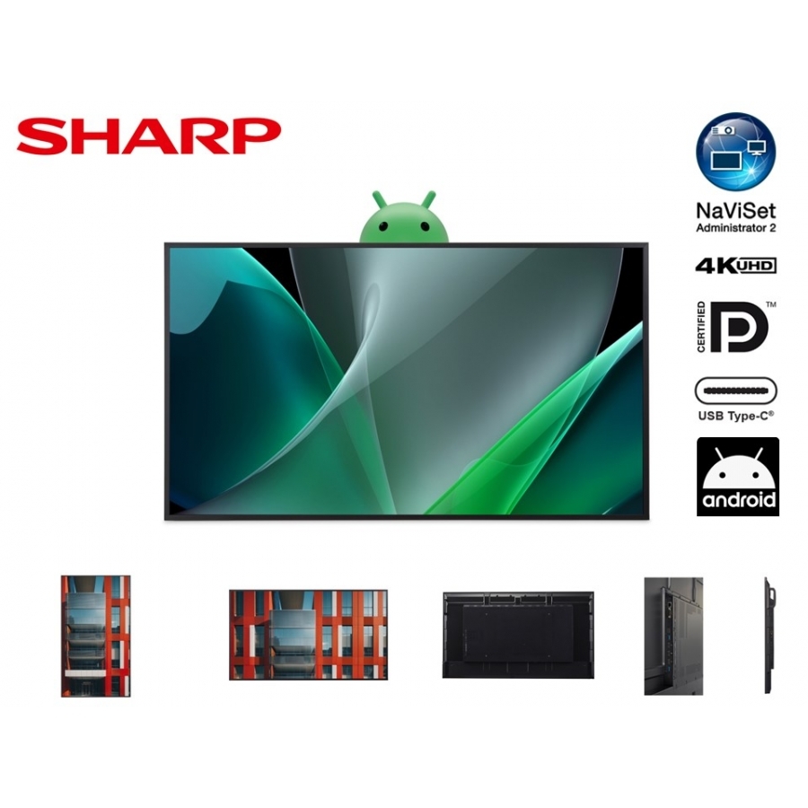MONITOR PROFESIONAL SHARP DE 65 PN-ME652 UHD 3840 X 2160 18/7, 450 CD/M2 CONT 12001 USB-C HDCP 3 HDMI ANDROID 13 CON 3AÑOS DE GARANTIA