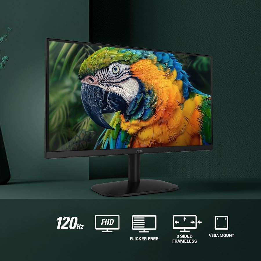 MONITOR LED AOC 24B35H3 / COLOR NEGRO / PANEL IPS 23.8 / HDMI Y VGA / ASPECTO 16:9 / TIEMPO D.R. 1MS / 120HZ / FULL HD  1920X1080 / VESA 100X100 MM / CONTRASTE 20,000,0001 / BRILLO 300 CD/M2