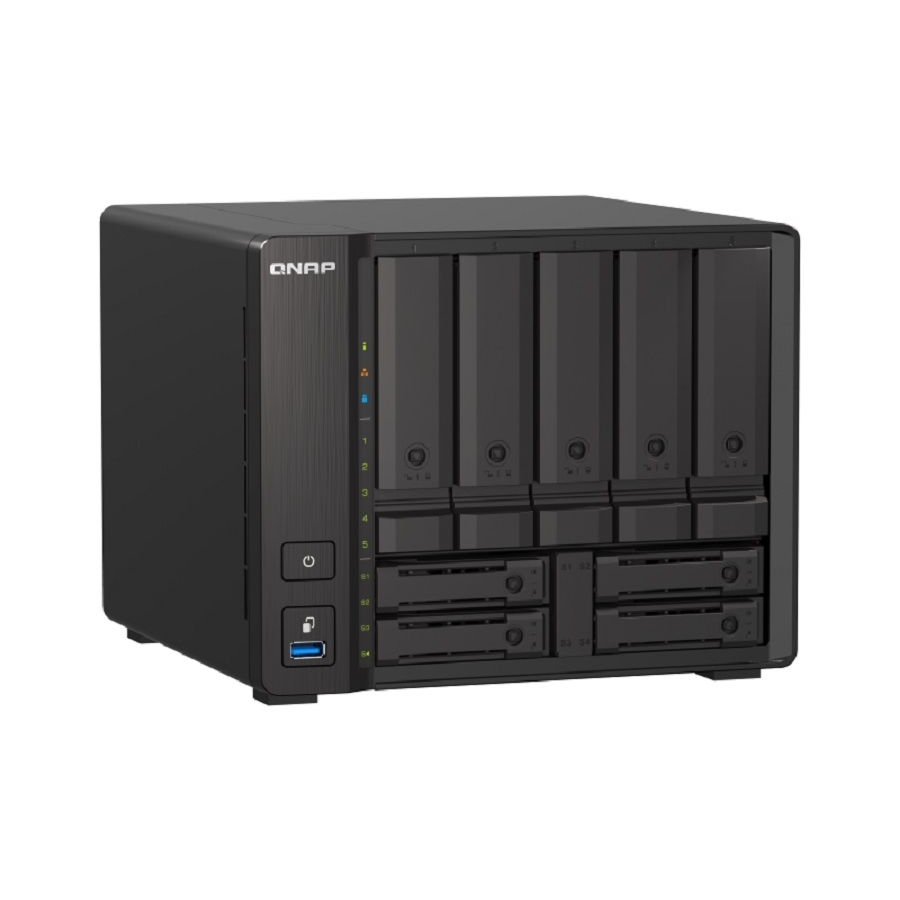 NAS QNAP TS-H973AX-8G/ 9 BAHIAS /5 DE 3,5 4 DE 2,5/NUCLEO CUADRUPLE 2.2GHZ/8GB DDR4 SODIMM HASTA 64GB/2 PTO 2,5 GBE/1 PTO 10 GBE /USB 3.2 X3/ HOTSWAP/ NO INCLUYE DISCOS/ AMD