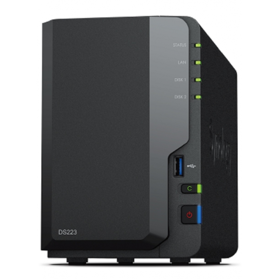 NAS SYNOLOGY DS223 /2 BAHIAS NUCLEO CUDRUPLE 1.7 GHZ /2GB DDR4/ LAN GIGABIT X1/USB 3.2 X3/SATA/HOT-SWAP/ SIN DISCOS/ REALTEK RTD1619B/HASTA 36 TB