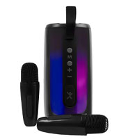 BOCINA PORTATIL TRANSPARENTE RGB CON 2 MICROFONOS INALAMBRICOS MODELO COSMO PERFECT CHOICE