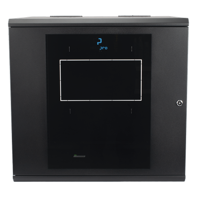 Gabinete de Pared Abatible / Rack 19" 12U / Ventana Cristal Templado / Apertura 120° / Laterales Removibles