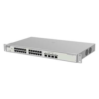 Switch Administrable PoE+ / 24 Puertos Gigabit / 4 SFP+ 10 Gb / Capacidad 128 Gbps / 370 W PoE / Gestión Cloud