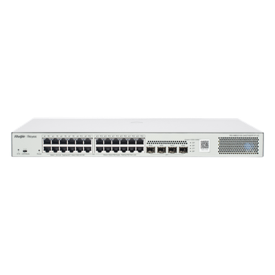Switch Administrable L2 PoE+ / 24 Puertos Gigabit / 4 SFP Uplink 1G / 370W / Capacidad 56 Gbps / Protección 6 kV / 1U Rack