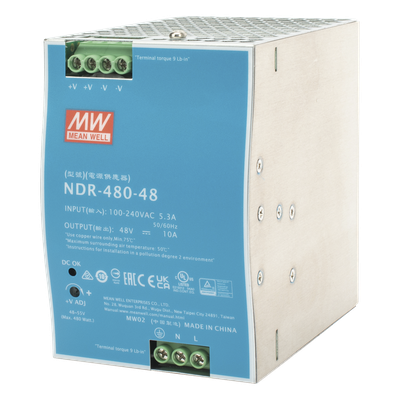 Fuente de Poder Industrial / 480W / 48 Vcc / 10A / Riel DIN / 100-240 Vca / 3.35 x 4.93 x 5.04 in