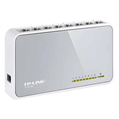 Switch de escritorio / 8 puertos / 10/100 Mbps / Auto-MDI/MDIX / Green Ethernet / 5.3x3.1x0.9 in