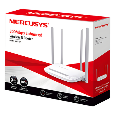 Router Inalámbrico N / 300 Mbps / 2.4 GHz / 1 Puerto WAN 10/100 Mbps / 3 Puertos LAN 10/100 Mbps / 4 Antenas 5 dBi