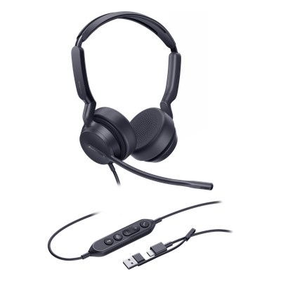 Auriculares Profesionales USB / Cancelación de Ruido con IA / Altavoz 35 mm / Certificado Microsoft Teams / USB-C con Adaptador USB-A / Diseño Ergonómico Binaural