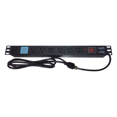 PDU Horizontal / 6 Contactos NEMA 5-15R / 2 Puertos USB 5V/2.1A / 1UR / 19" / 1875 W / Cable 1.80 m (5.9 ft)