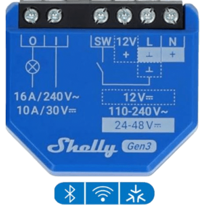 Relé Inteligente Wi-Fi / 16A / Contacto Seco / 110-230V AC / 12-48V DC / Control por Voz / 41x36x16 mm