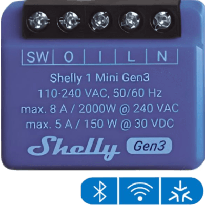 Relé Inteligente Wi-Fi / 1 Canal / Contacto Seco / 8 A / Ultra Compacto 29 x 35 x 16 mm / Compatible con Alexa y Google Assistant
