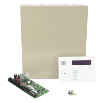 Panel de Control de Intrusión / 48 Zonas / 8 Cableadas + 40 Inalámbricas / 3 Particiones / Teclado Alfanumérico con Receptor Integrado / 16 Salidas Programables
