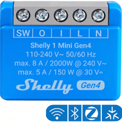 Mini Interruptor Inteligente / Wi-Fi 2.4, Zigbee, Bluetooth, Matter / 1 Canal 8A / 110-240V AC / Contacto Seco / 29x35x16 mm (1.14x1.38x0.63 in)