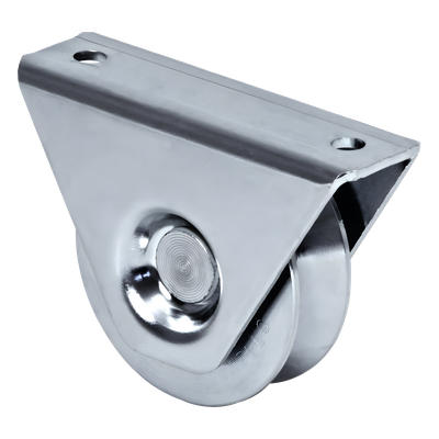 Rueda para Puerta Corrediza / 8 cm (3.15 in) / Carga 200 kg (440 lb) / Montaje en Superficie / Canal Tipo V / Acero Galvanizado