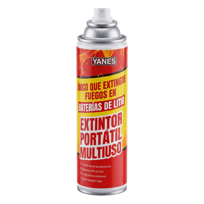 Extintor Aerosol Portátil / 250 ml / Descarga 35 s / Alcance 2 m (6.6 ft) / Clases A, K y Li / Sin Flúor ni PFAS