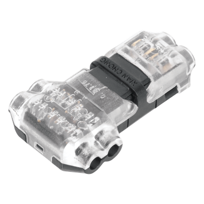 Conector T / 2 Contactos / Extracción Sin Corte / 0.35 a 0.75 mm² / Diámetro Máx 2.1 mm / Transparente con Negro