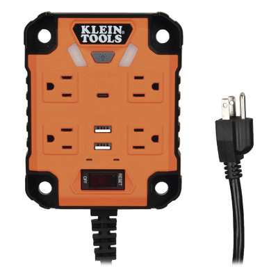 Multicontacto Industrial / 4 Salidas 120 Vca / 2 USB-A y 1 USB-C / Luces LED Integradas / Soporte Magnético / Cable 5' (1.5 m)