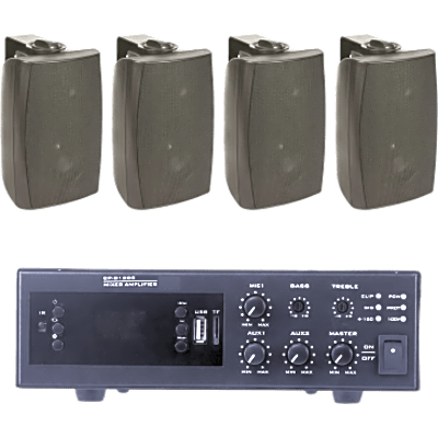 Kit de Audio para Instalaciones / Amplificador 120W / 4 Altavoces de Pared 2 Vías / Sistema 70/100V / Bluetooth / XLR Phantom 48V