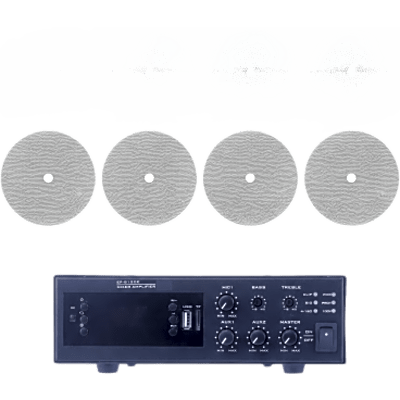 Kit de Amplificador de 120W / 4 Altavoces de Techo 6" / Sistema 70/100V / Bluetooth / MP3 / FM / USB