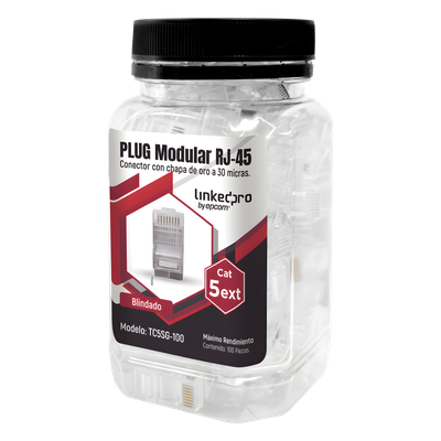 Plug Modular RJ45 Cat5e Blindado / 100 Piezas / Chapado Oro 30μ / Pin Tierra / 24AWG