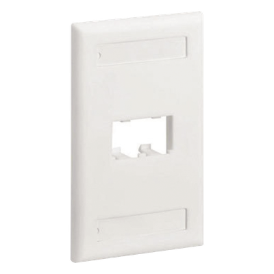 Placa de Pared Vertical / 2 Puertos Mini-Com / Diseño Plano / Espacios para Etiquetas / 2.75 x 4.5 pulgadas / Blanco Mate
