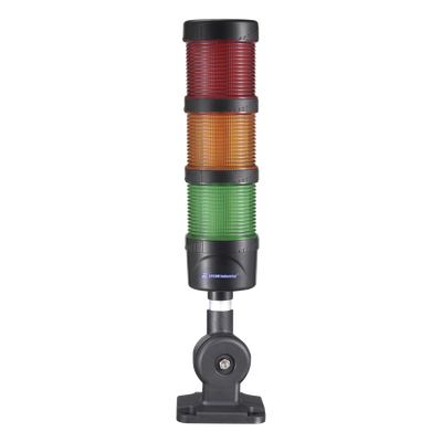 Torre Señalización LED / 3 Niveles Rojo Ámbar Verde / Buzzer 85 dB / 24 VCD / Fija o Intermitente / Base 60 mm / IP53